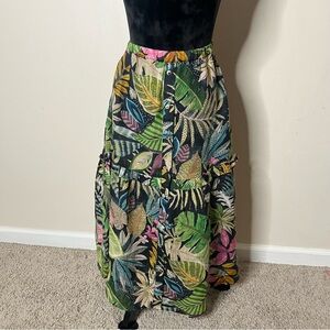 Johnny Was Workshop Women’s Rana Tropical
Floral Ruffle Ramie Maxi Skirt Sz M‎